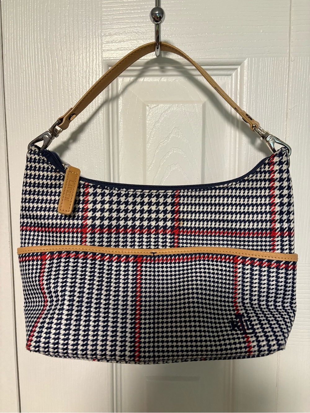 Ralph Lauren Classic Houndstooth Mini Hobo Bag in Navy, White & Red